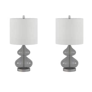 2-Lamp, 25 in. H Gray Modern A Bulb Type Table Lamp for Living Room with White Drum Shaped Shade