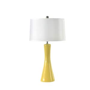 Stratus 27.5 in. Straw Yellow Modern, Designer Bedside Table Lamp for Living Room, Bedroom with White Linen Shade