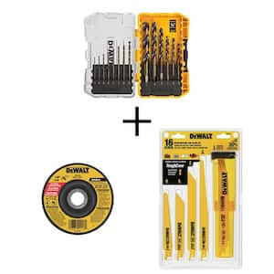 Black and Gold Drill Bit Set (14-Piece) with 4 in. Metal Cutting Wheel & Recip Saw Blade Set with Case (16-Piece)