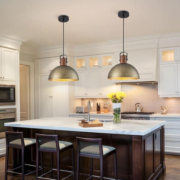 TinHon Modern Champagne Color Hammered Dome Pendant Light with