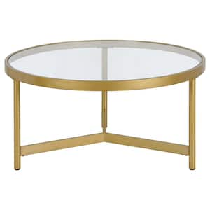 32 in. Gold Round Glass Coffee Table