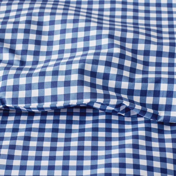 The Company Store Gingham Navy Organic Cotton Percale Twin XL Sheet Set, Blue