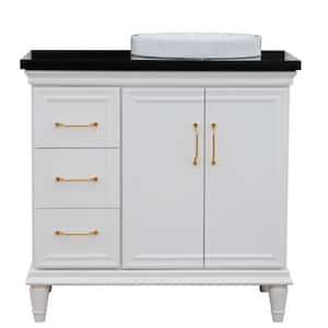 37 in. W x 22 in. D Single Bath Vanity in White with Granite Vanity Top in Black with Right White Round Basin