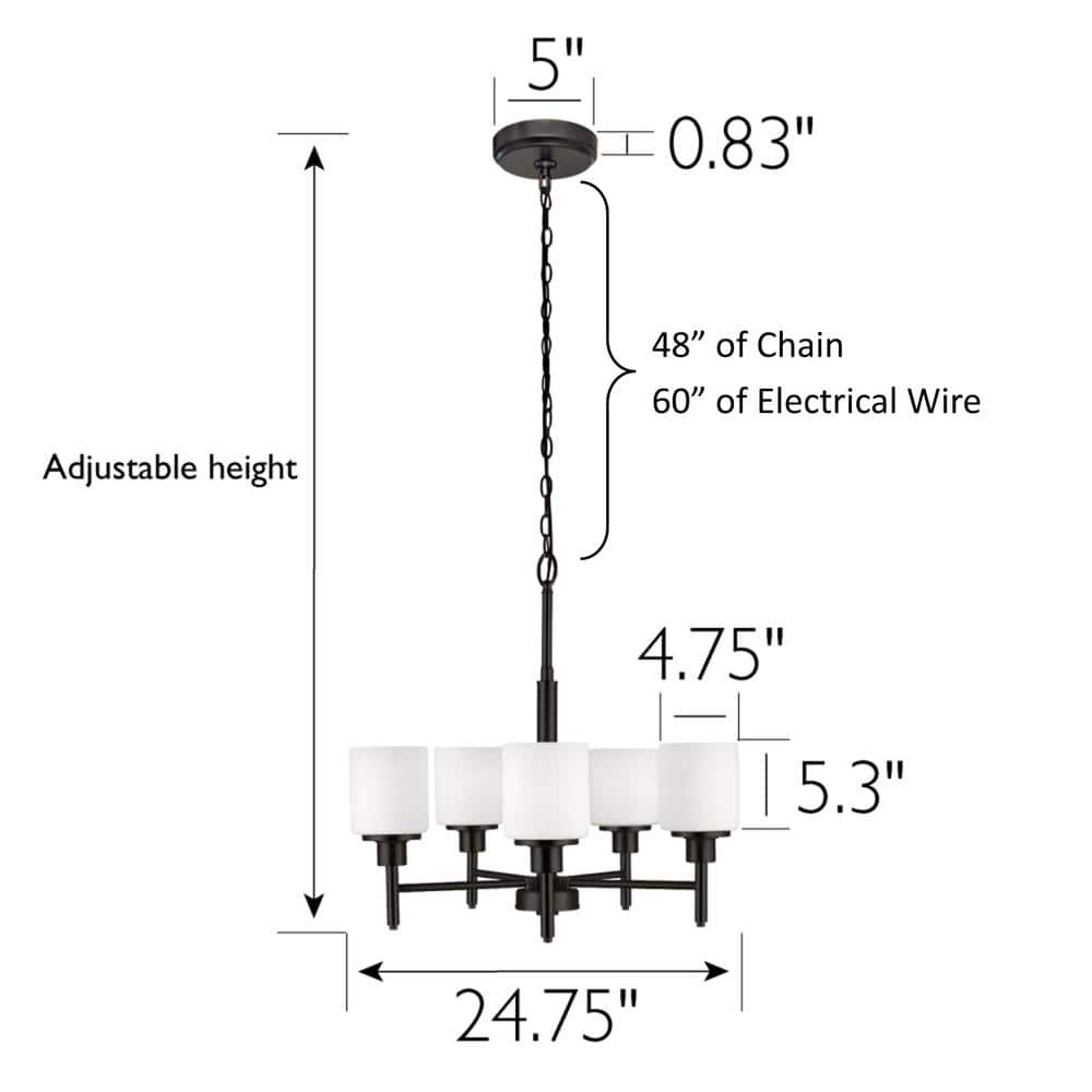 Aubrey Matte Black 5-Light Chandelier with White Frosted Glass Shades