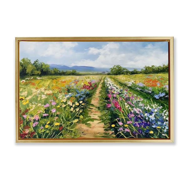Stupell Industries Bright Hued Wildflower Path by LSR Design Studio Gold Floater Frame Nature Graphic Art Print 21 in. x 31 in.
