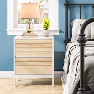 Mayville 2-Drawers Nightstands White and Maple Wood Bedroom Bedside Table Walnut 23.62 in. H x 15.75 in. W x 19.68 in. L