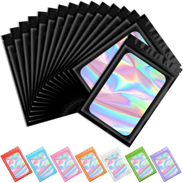 Unbranded 100 Piece Black Holographic Mylar Bags Clear Resealable Foil Pouch for Food Jewelry Lipgloss Eyelash Packaging