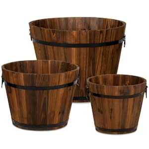 Rustic Wood Bucket Planter Set with Drainage Holes (3-Pack)