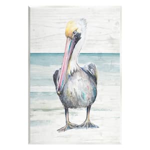 Pelican Bird Standing Beach Sand Grain Pattern Design By Patricia Pinto Unframed Animal Art Print 15 in. x 10 in.