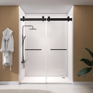 60 in. W x 79 in. H Soft-Close Frameless Double Sliding Alcove Glass Shower Door in Matte Black 3/8 in. Tempered Glass