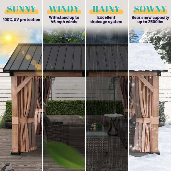 Clihome 10 ft. x 12 ft. Wood Grain Galvanized Steel Roof