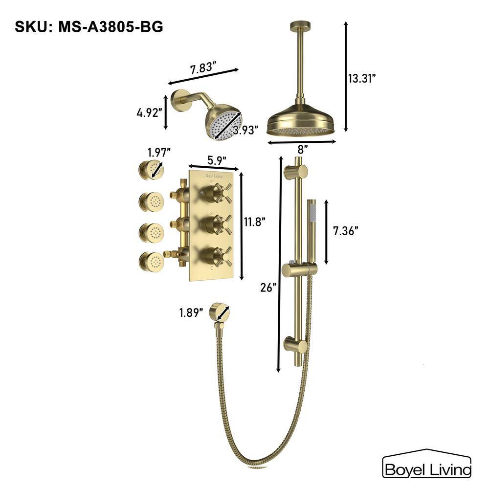 Brushed Gold Dual Rain and Handheld Shower System