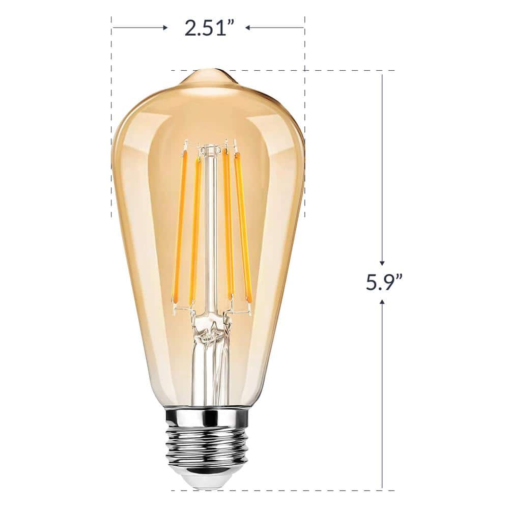 Amber Glass Vintage Edison LED Light Bulbs, 5 Watts, Dimmable, 6-Pack