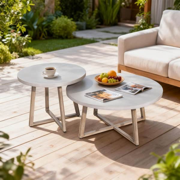 SPY Aluminum Concrete Top Outdoor Coffee Table Set with Nesting Table