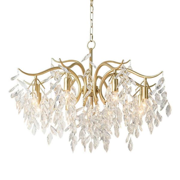 OUKANING 35 in. 9-Light Gold Elegant Luxury Crystal Chandelier 3 Colors Adjustable