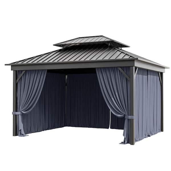 10 ft. x 12 ft. Universal Outdoor Privacy Curtains, Gazebo Replacement with Zipper Navy (4-Side Curtain Only)