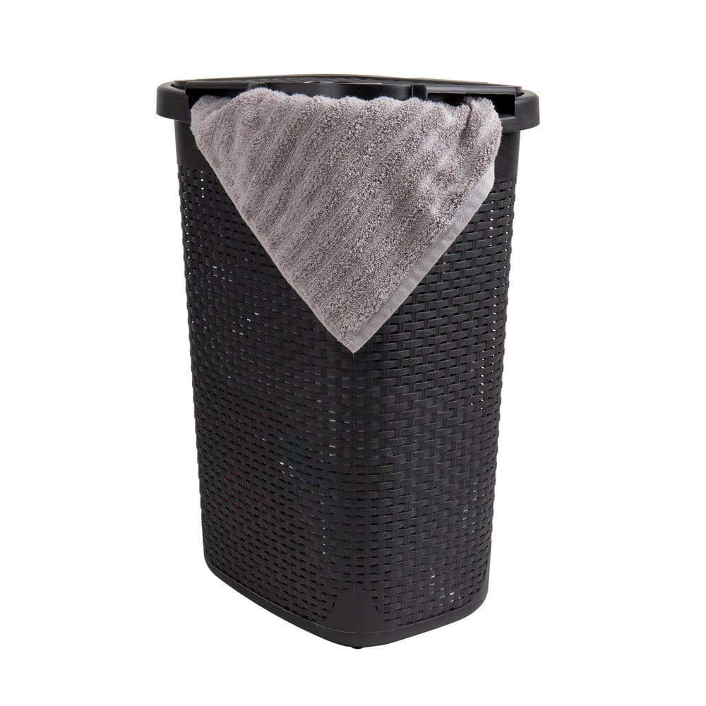Black Wicker Style Upright Hamper with Lid, 2-Pack