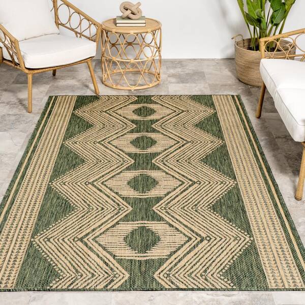 Ranya Tribal Green 2 ft. x 8 ft. Outdoor Runner Rug