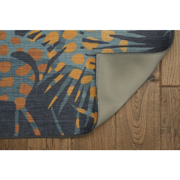 Mily Navy and Gold 5 ft. W x 7 ft. L Washable Polyester Indoor/Outdoor Area Rug