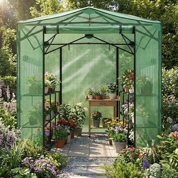 Karl home 6 x 8 ft. Double Side Windows Green PE Greenhouse with