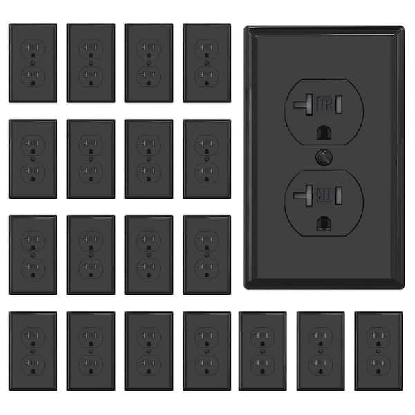 Lukyamzn 20 Amp Duplex Electrical Receptacle Outlet with Self-Grounding, Wall Plate Included, UL Listed in Black - (20-Pack)