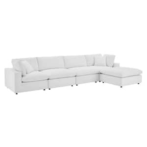 5-Piece White Commix Down Filled Overstuffed Performance Velvet Sectional Sofa