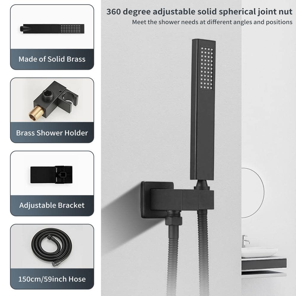 Matte Black Stainless Steel Square Rain Shower Faucet Set