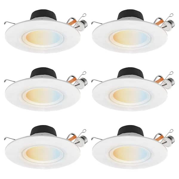 Sunlite 5/6 In. Adjustable White Remodel 75-Watt Equivalent Round Gimbal Downlight Integrated LED Recessed Lighting Kit (6-Pack)