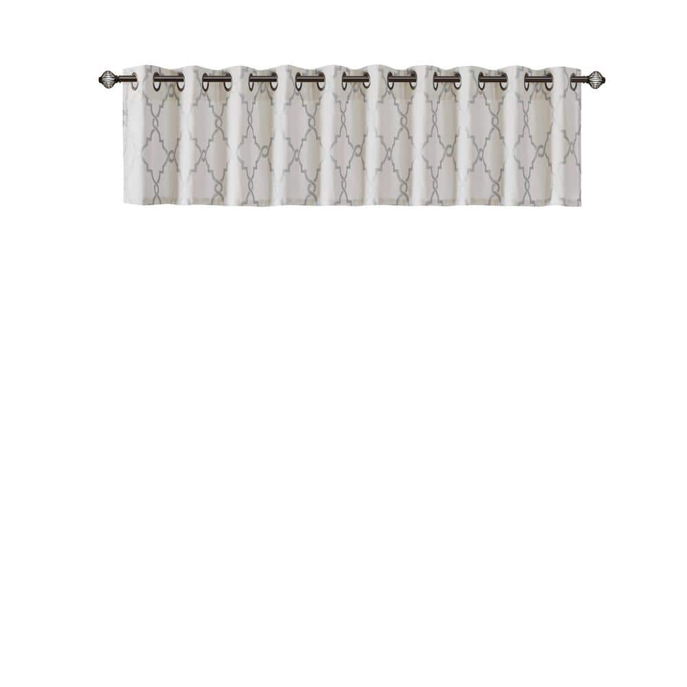 Ivory and Silver Fretwork Grommet Top Window Valance