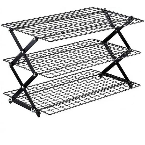 3-Tier Collapsible Heavy-Duty Steel Cooling Rack with Multi-Configuration Settings for Oven Safe Cooking