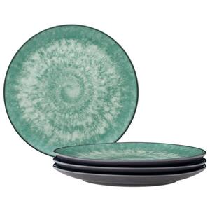 ColorKraft Essence Jade (Green) Stoneware Set of 4 Coupe Dinner Plates, 10.5"