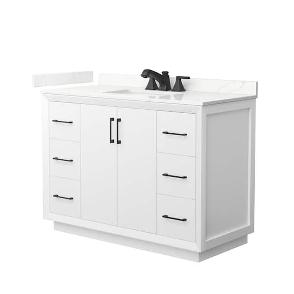 Wyndham Collection Strada 48 in. W x 22 in. D x 35 in. H Single Bath Vanity in White with Giotto Quartz Top