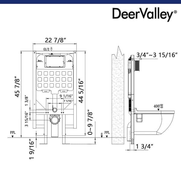 1.1/1.6-GPF Dual Flush Concealed In-Wall Toilet Tank with Gravity Fed Technology, Carrier for Back to Wall Toilet