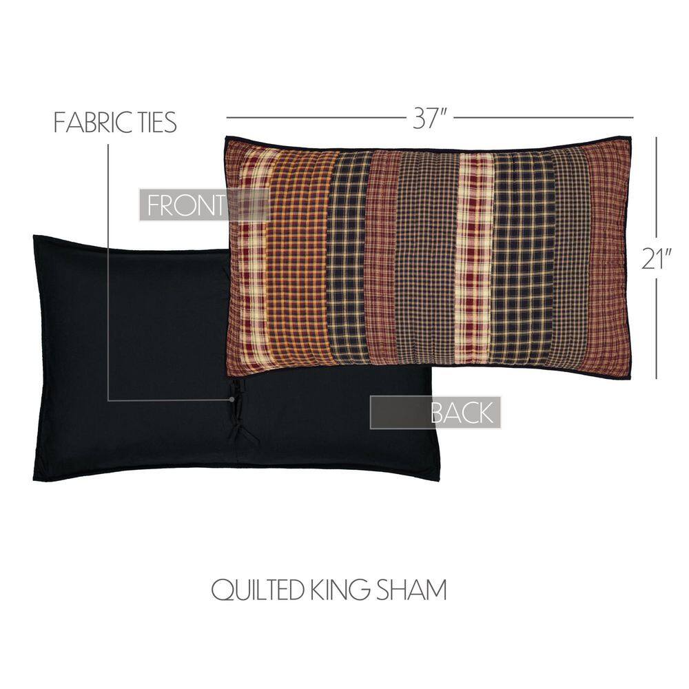 Beckham Rustic Plaid Cotton King Sham in Red, Black, and Tan