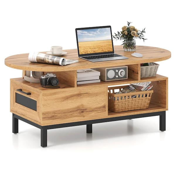Costway 47 in. Natural Oval Particle Board Top Coffee Table with 4