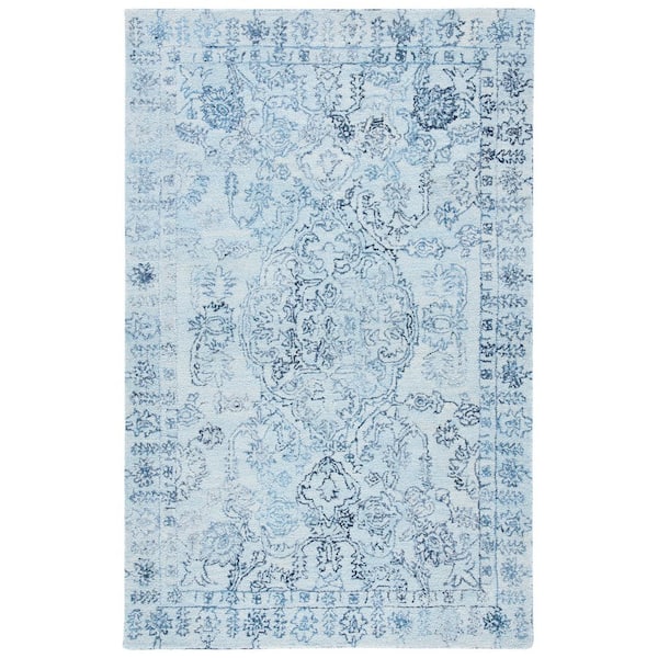 Marquee 2 ft. x 3 ft. Light Blue/Navy Ornate Border Area Rug