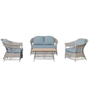 4-Piece Wicker Outdoor Sectional Sofa Set with Cushions with Stationary Chair and Coffee Table