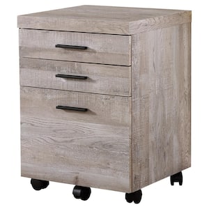 Taupe Reclaimed Wood Filing Cabinet on Castors with 3-Drawers