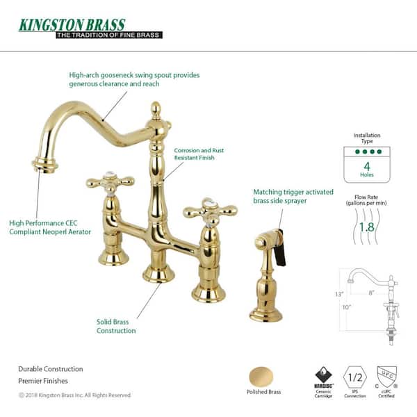 Kingston Brass Heritage 2-Handle Bridge Kitchen Faucet with Side 