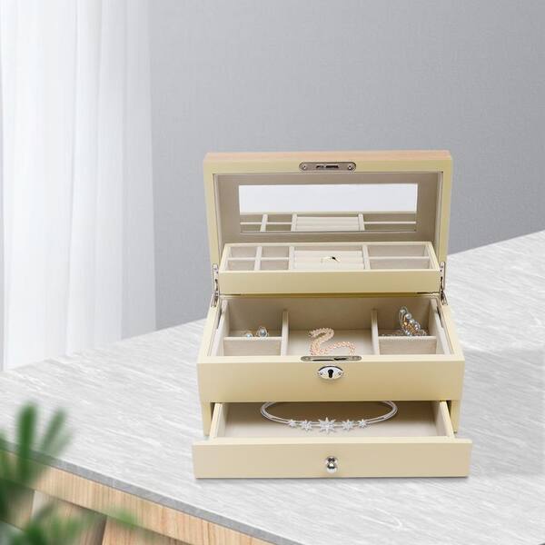 Nice Wooden Jewelry Box 3 Drawer with Inner Accessory on eBid