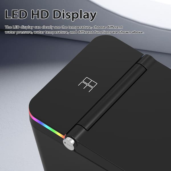 Auto Open Close Lid Elongated Bidet Toilet in Matte Black with Night Light Heated Seat Foot Sensor