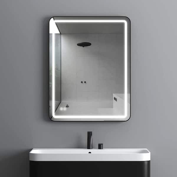HOROW 36 in. W x 28 in. H Large Rectangular Metal Framed Anti-Fog Dimmable and Vertical Wall Bathroom Vanity Mirror in Black