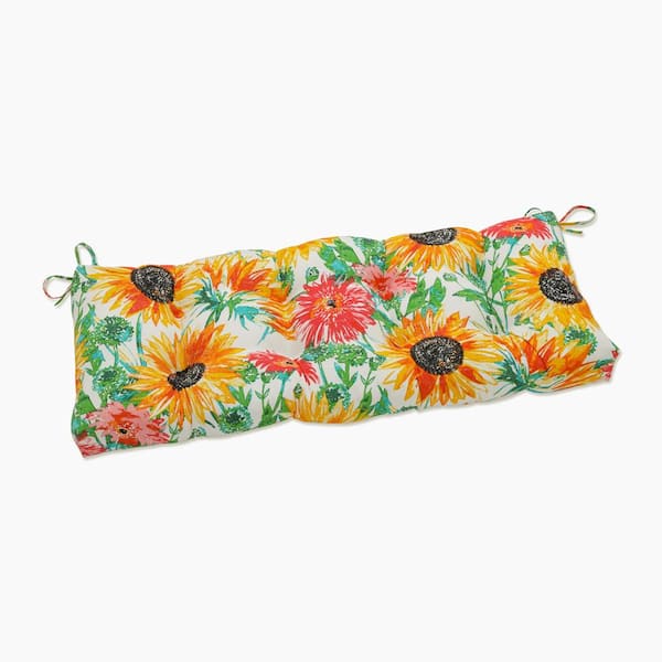 Pillow Perfect Floral Rectangular Outdoor Bench Cushion in Yellow