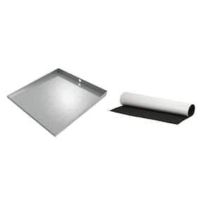 Front-Load Washer Floor Tray with Drain and Anti-Vibration Pad - 32 in. x 30 in. - Galvanized Steel