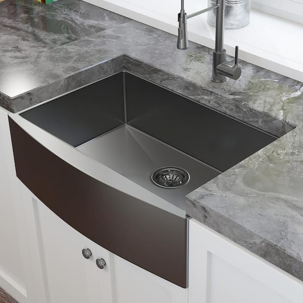 Staykiwi 30 in. Farmhouse Single Bowl 16 Gauge Black Stainless Steel Kitchen Sink with Bottom Grids