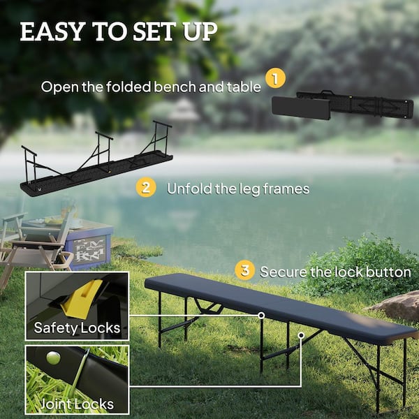 Outsunny 6 ft Outdoor Ottoman Plastic Folding Bench, Portable