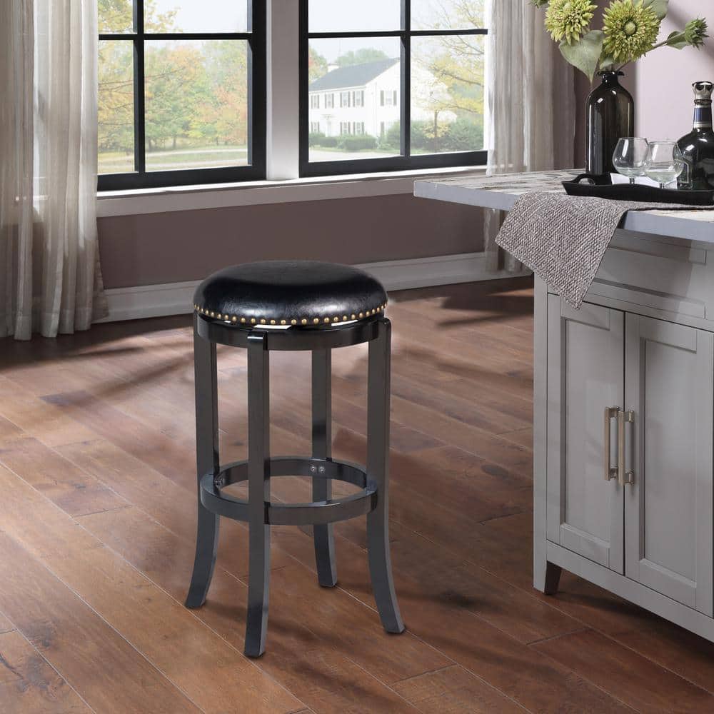 Cordova 29 in. Black Swivel Cushioned Bar Stool