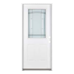 36 in. x 80 in. Left-Hand/Inswing Decorative Glass White Finished Fiberglass Prehung Front Door with Lockset Bore