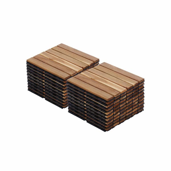 1 x 1 ft. Square Interlocking Acacia Wood Patio Flooring Deck Tiles Outdoor Streaks Pattern in Natural Pack of 20-Pieces
