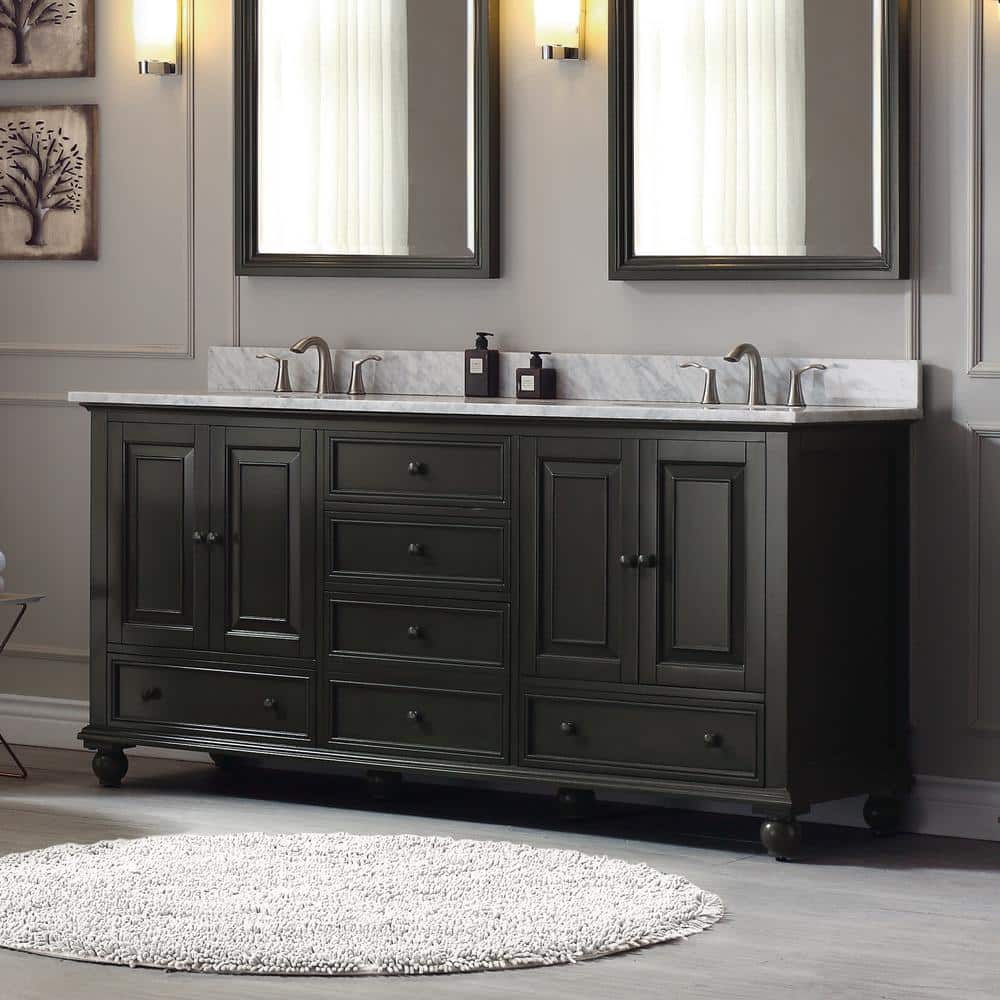 Transitional Charcoal Glaze 72" Solid Wood Double Vanity Cabinet